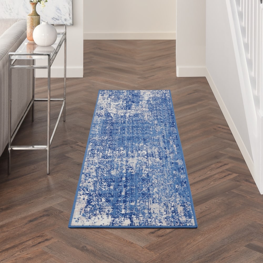 Nourison Whimsicle Modern Distressed Abstract Blue Ivory Area Rug