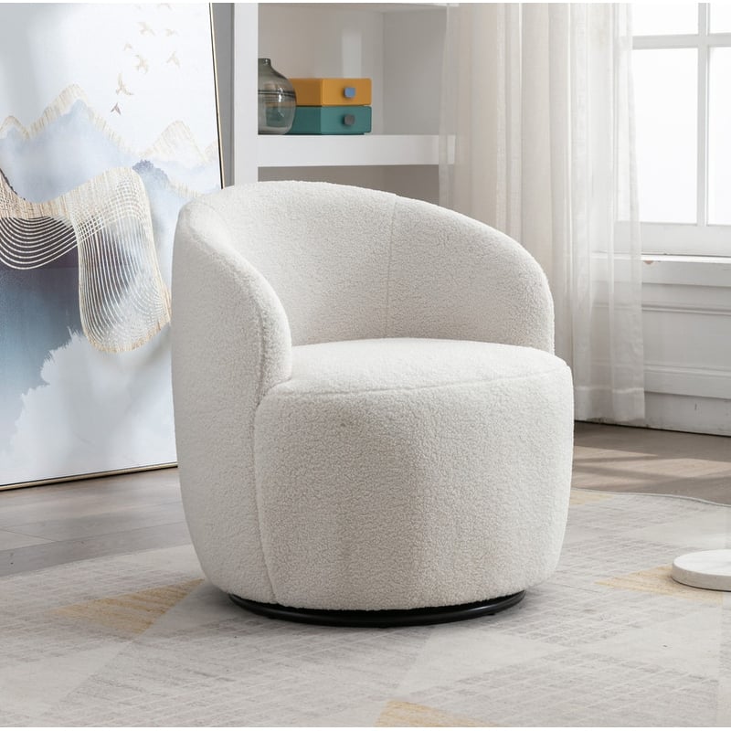 Swivel Barrel Chair,Teddy Fabric Upholstered Modern Round Accent Arm Chairs