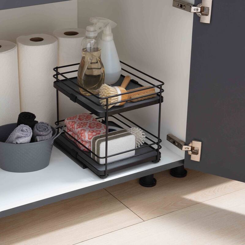 Organize It All 2 Tier Slide Out Shelf Organizer in Matte Black