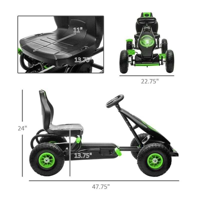 Kids Pedal Go-Kart with Adjustable Ergonomic Seat and Handbrake Shock Absorbers for 5-12 Years Old - 47.75" L x 22.75" W x 24" H