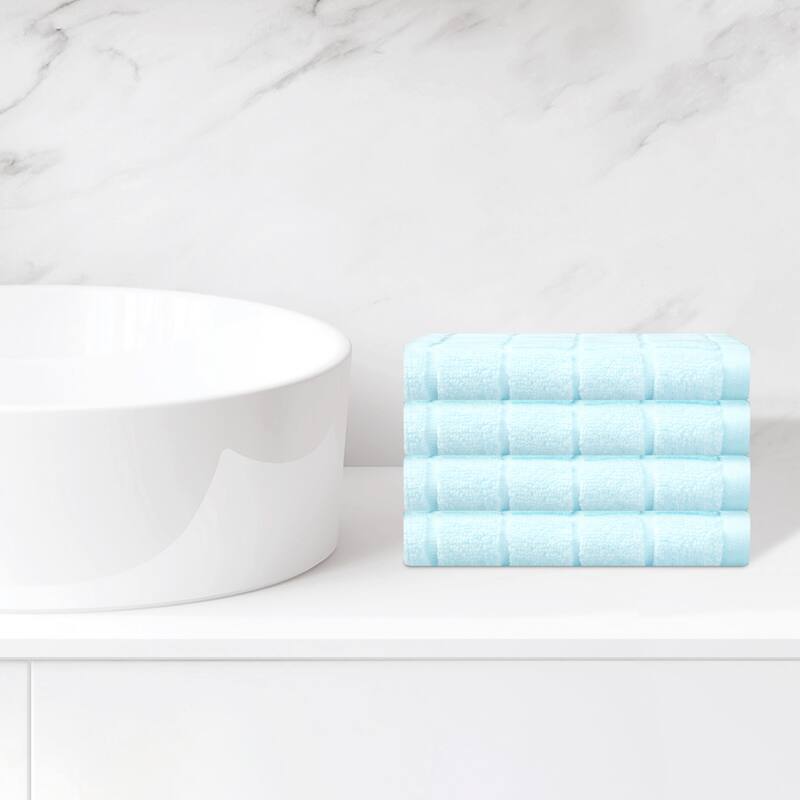 Cotton Face Cloths, Plaid Pattern Washcloths Set, Highly Absorbent and Fast Drying Towels for Bathroom 13" x 13" - Blue - 4 Pack