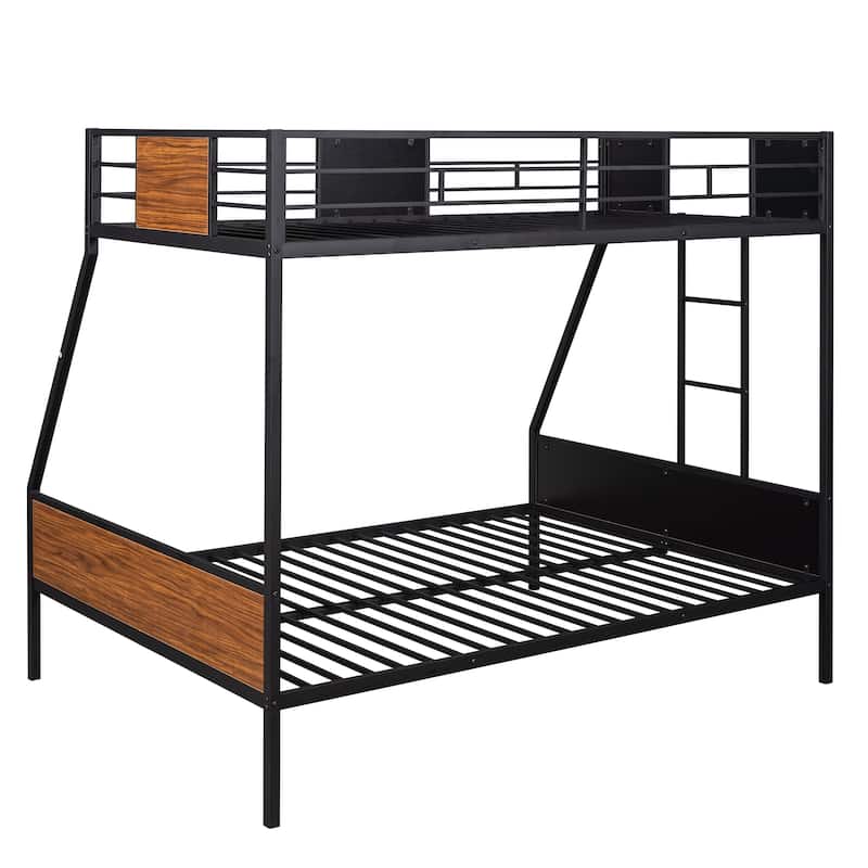 Twin-Over-Full Bunk Bed with Sturdy Steel Frame, Wood Accents, Safety Guardrails, and Ladder, Perfect for Boys, Girls, Teens