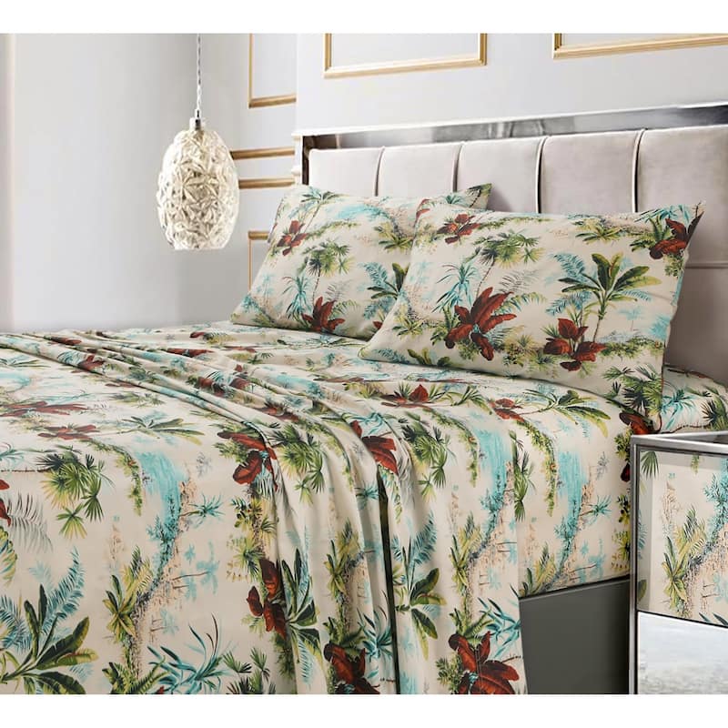300 Thread Count Cotton Ultra-soft Printed Deep Pocket Bed Sheet Set - Twin Xl - paradise island multi