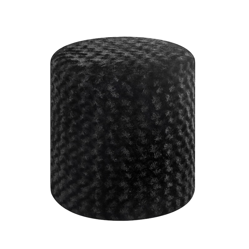 Adeco Round Ottoman with Curly Plush Vanity Stool