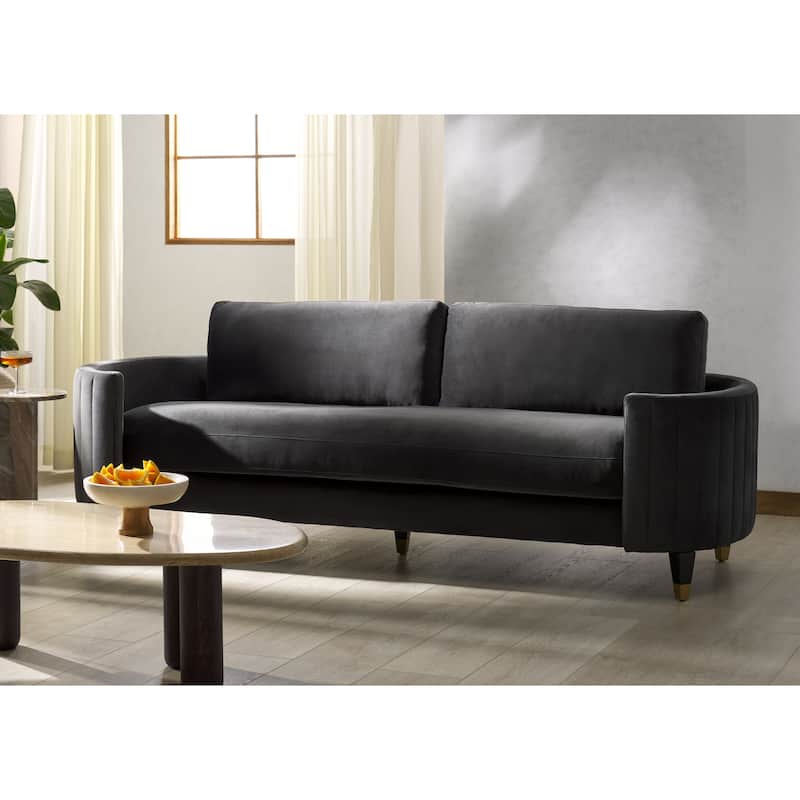 SAFAVIEH Home Winford Velvet Sofa - 91"W x 33"D x 26"H - Shale/Black