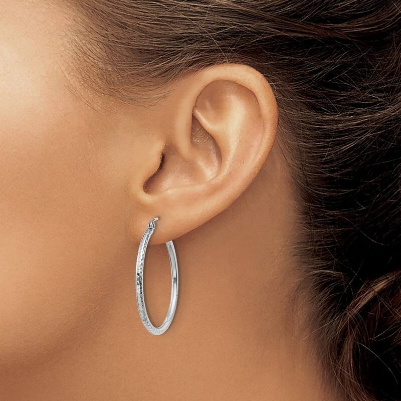 Curata 14k White Gold Sparkle Cut Round Tube Hoop Earrings - 30x30mm