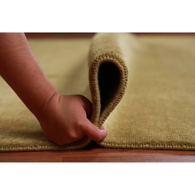 Hand Knotted Oriental 100% Wool Carpet Modern Solid Green Gabbeh Area Rug - 14' 0'' X 9' 11''