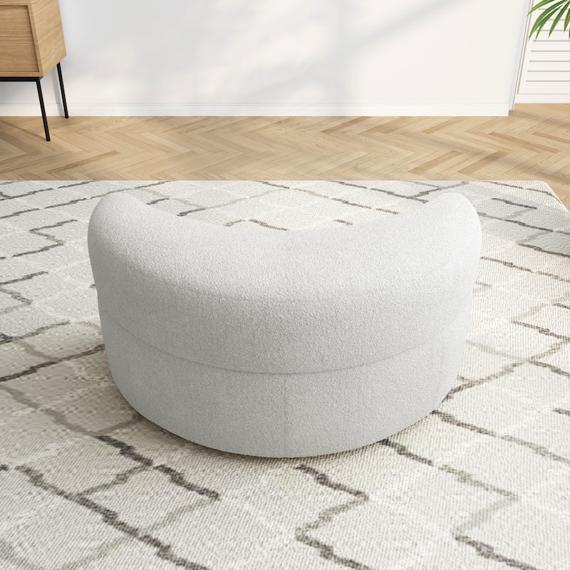 Upholstered Chenille Boucle Half Moon Storage Ottoman with Tray