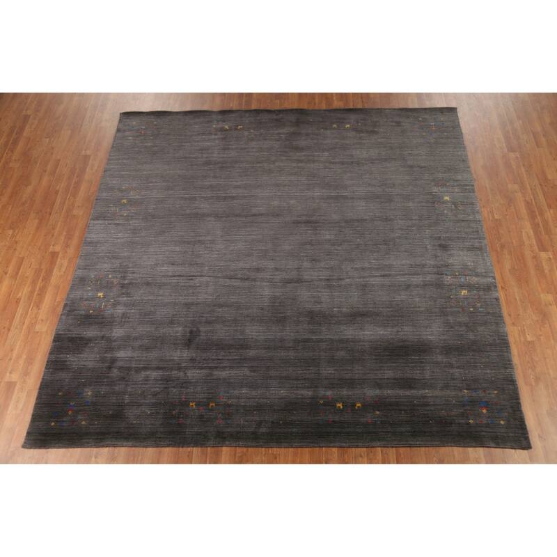 Striped Gabbeh Square Area Rug Handmade Wool Carpet - 9'10"x 9'7"