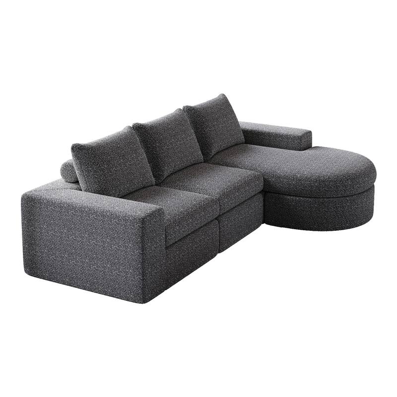 Chenille Cloud Deep Seat Couch L-shape Sectional Sofa w/ Curved Chaise