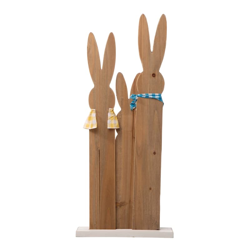 Glitzhome 30"H Easter Wooden Bunny Family Standing Porch Sign Decor with Wreath