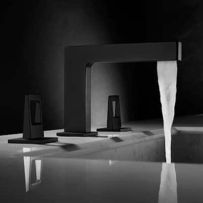 matte black 3 holes two handles wideSpread bathroom basin faucets with pop up drain - 7'6" x 9'6"