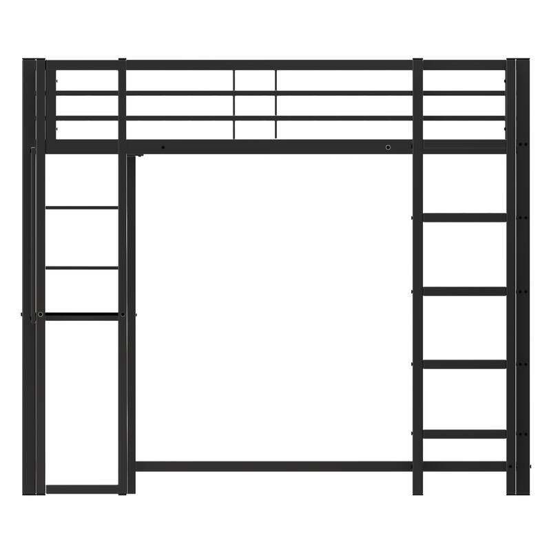 Full Size Loft Bed Frame with Desk and Triangular Shelves