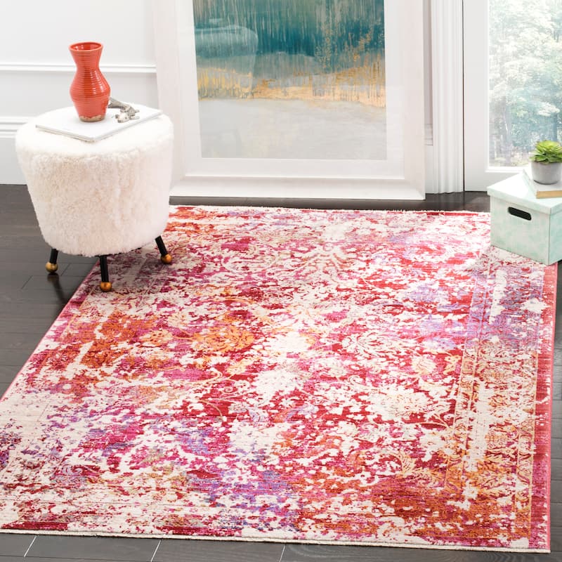 SAFAVIEH Sutton Elenora Boho Oriental Polyester Rug - 4' x 6' - Fuchsia/Ivory