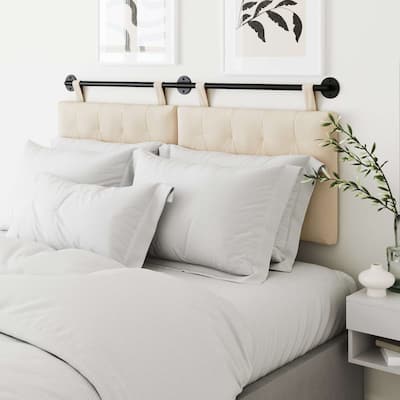 Nathan James Remi Wall Mount Tufted Headboard with Adjustable Straps and Black Metal Rail