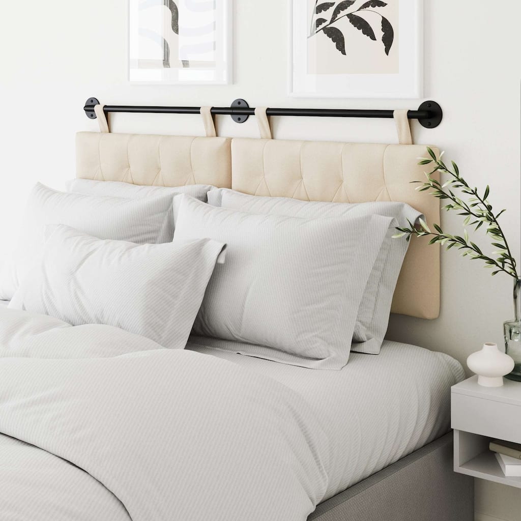 Nathan James Remi Wall Mount Tufted Headboard with Adjustable Straps and Black Metal Rail