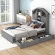 preview thumbnail 11 of 17, Twin Size Platform Bed with 2 Drawers & Storage Headboard, House-Shaped Bedframe for Kids' Bedroom, No Spring Needed Required Gray