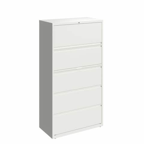 Hirsh 36-in Wide HL10000 Series 5 Drawer Lateral File Cabinet with Posting Shelf and Roll-Out Binder Storage, White