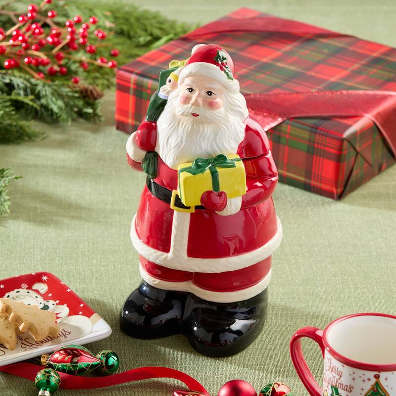 Certifed International Santa's Retro Christmas 3-D Cookie Jar 12" - 7"W x 6.625"D x 12"H