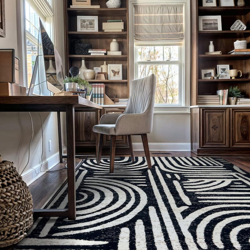 Contemporary Black Ivory Gray Area Rug, Stylish for Any Room