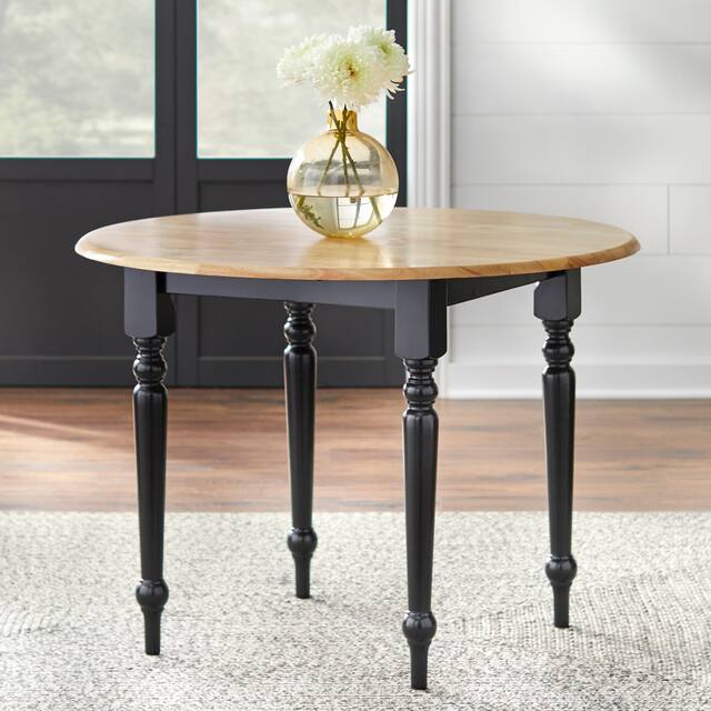 Simple Living Two-tone 40-inch Rubberwood Round Drop-leaf Table - Black/Natural