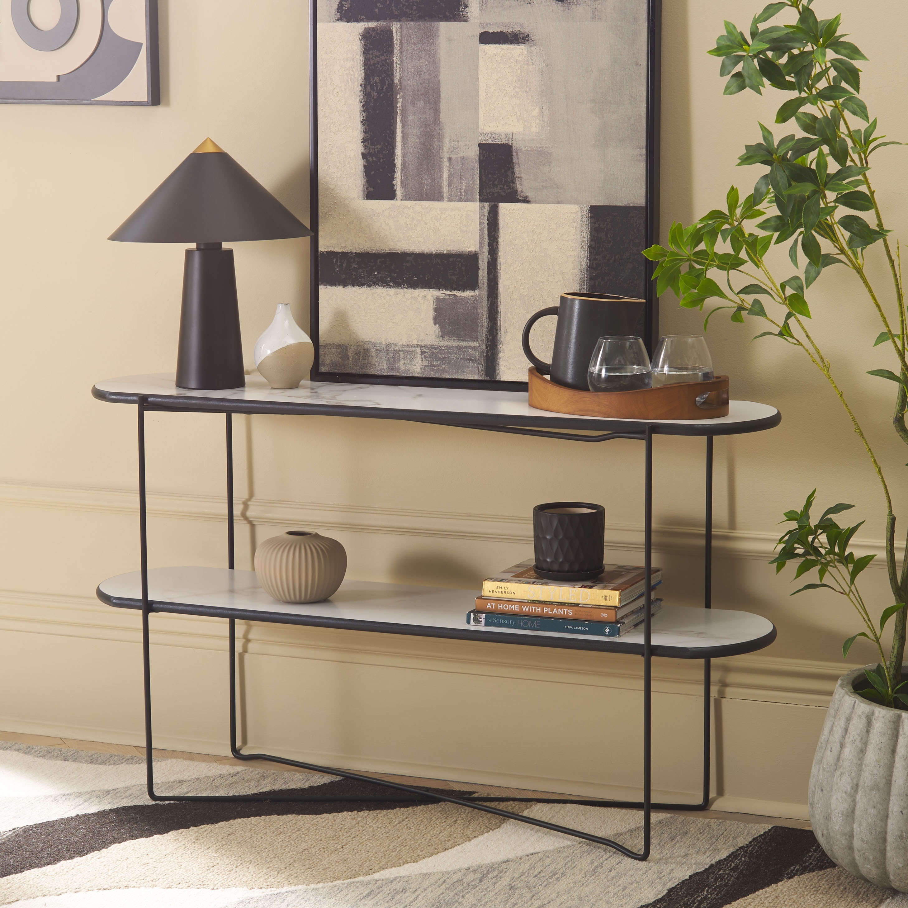 SAFAVIEH Marlee Lower Shelf Oval Top Console Table. - 47.3" W x 12.6" D x 27.5" H