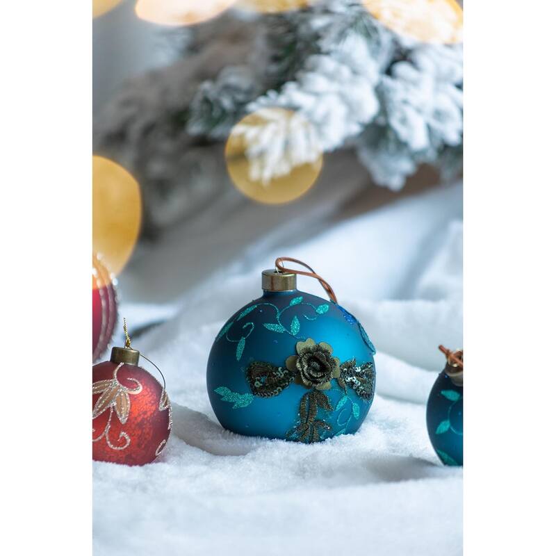 D4.7" Christmas Ball Ornaments, Glass Decorative Hanging Ball Christmas Tree Ornaments for Holiday Decorations, Set of 4