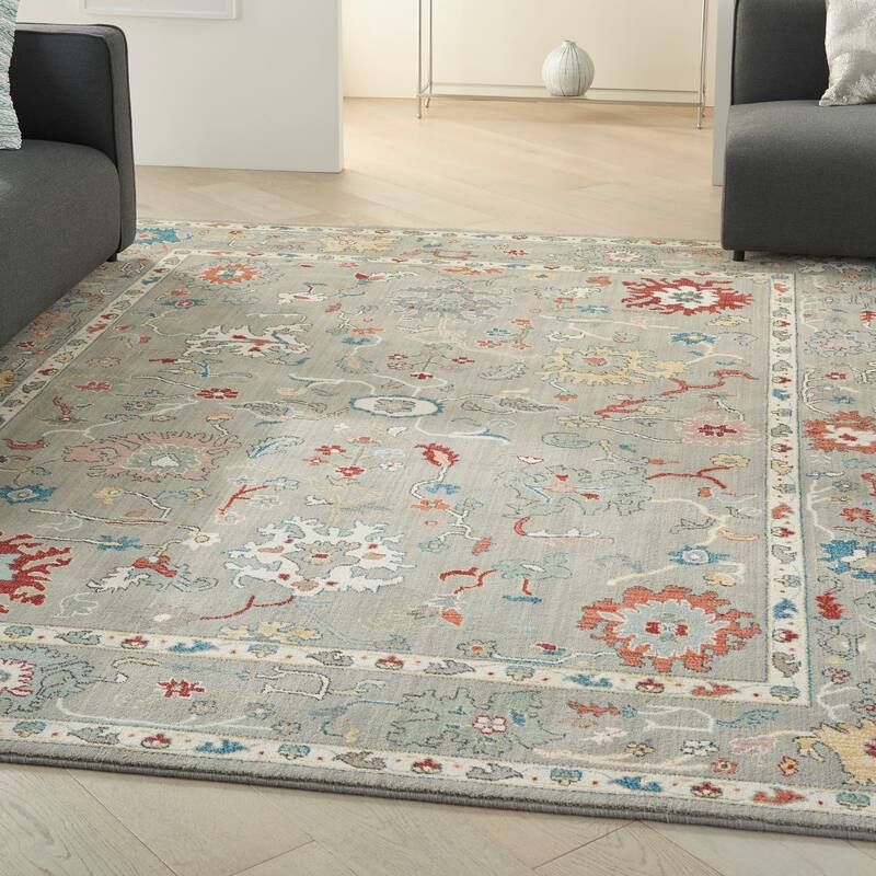 Nourison Parisa Traditional Bordered Floral Area Rug - 7' 9" x 9' 9" - Grey
