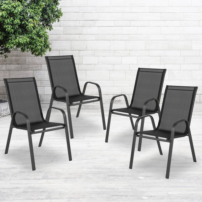 Outdoor Stacking Chairs w/ Flex Comfort Material (4 Pack) - Black