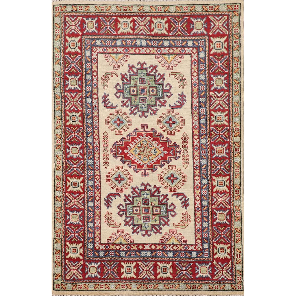 Kazak Foyer Rug Hand-Knotted Wool Carpet - 3'2" x 5'2"