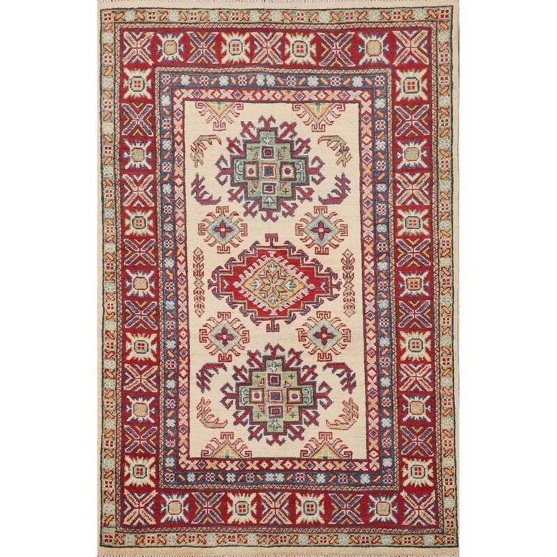 Kazak Foyer Rug Hand-Knotted Wool Carpet - 3'2" x 5'2"