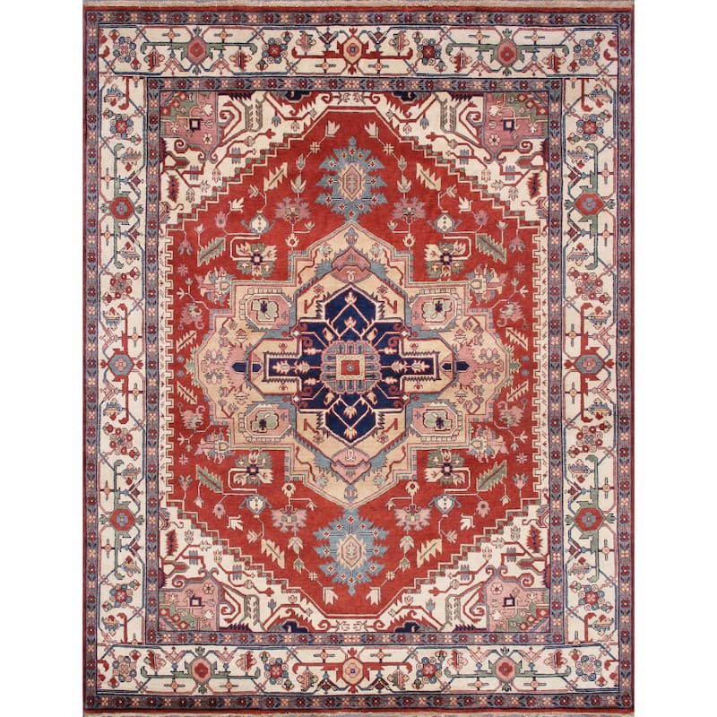 Serapi Collection Hand-Knotted Rust/Beige Wool Rug - 4' 0'' X 5'11'' - 4' 0'' X 5'11'' - Rust/Ivory