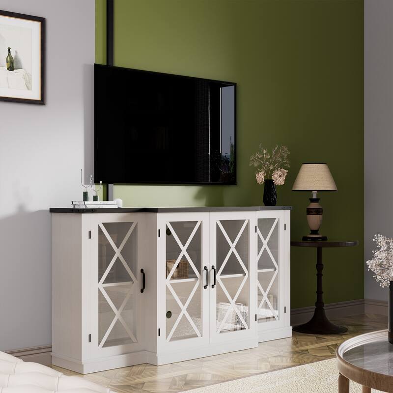 X-Design TV Stand with Barn Doors, Media Console with Wood Storage Cabinet, Entertainment Center with Adjustable Shelves