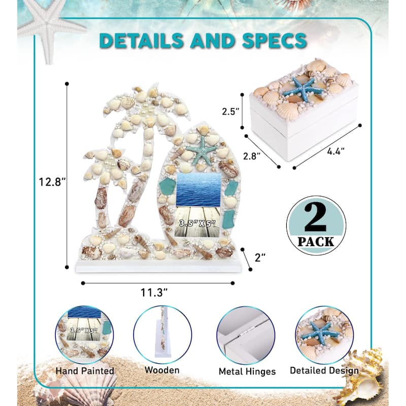CoTa Global Oceanic Photo Frame and Jewelry Box, 2 Pcs Set - 11.3″Lx2″Wx12.8″H