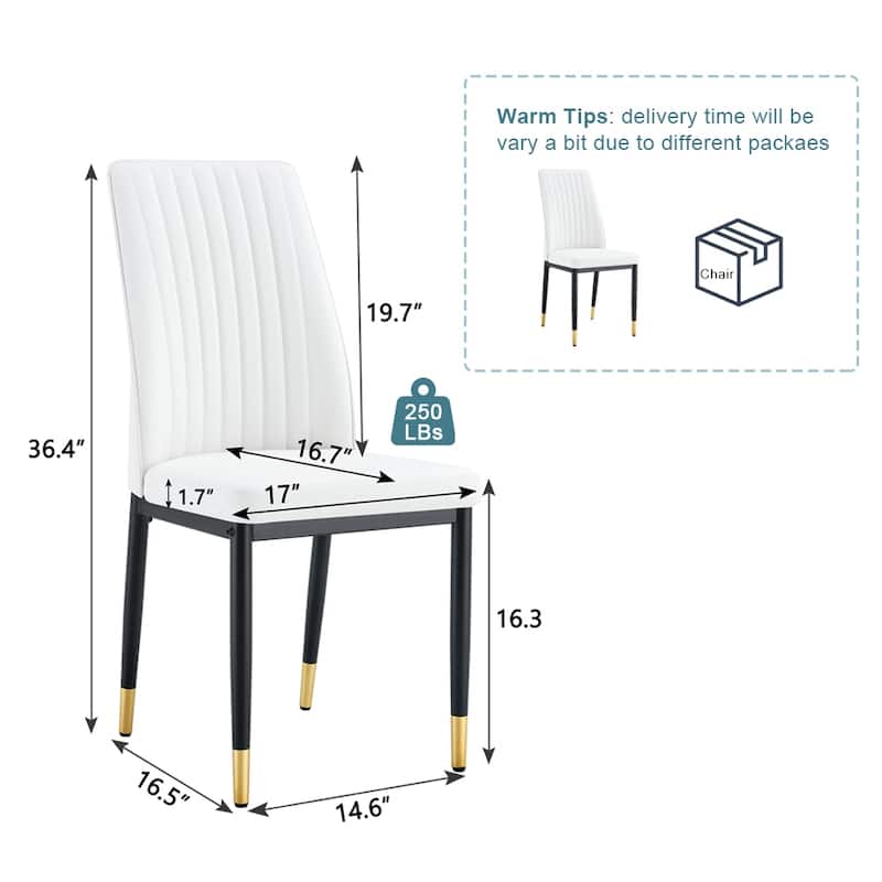 Set of 4 White Dining Chair Set w/ PU Material High Back Seat for Dining Room, Kitchen and Living Room