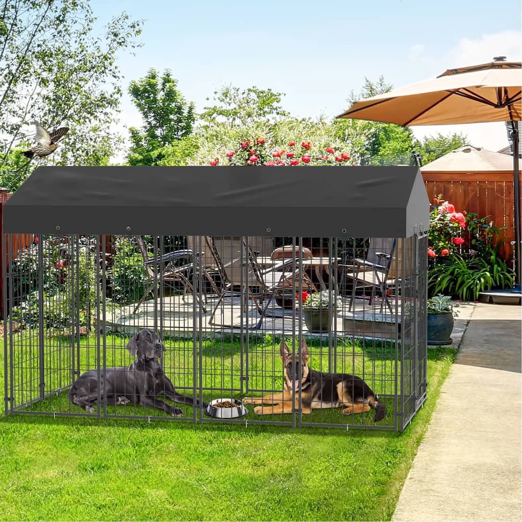 Heavy Duty Outdoor Dog Kennel Iron Fence with UV-Resistant Oxford Roof