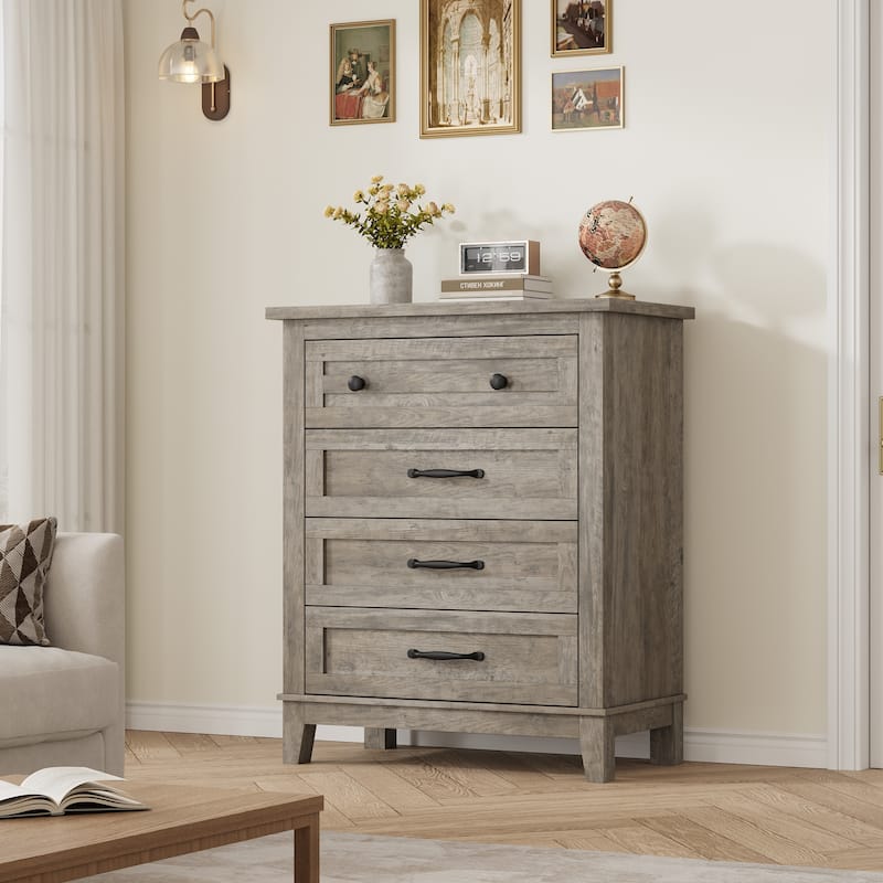 4 Dresser for Bedroom, 34.8" Tall Wooden Freestanding Chest of Drawers - Grey