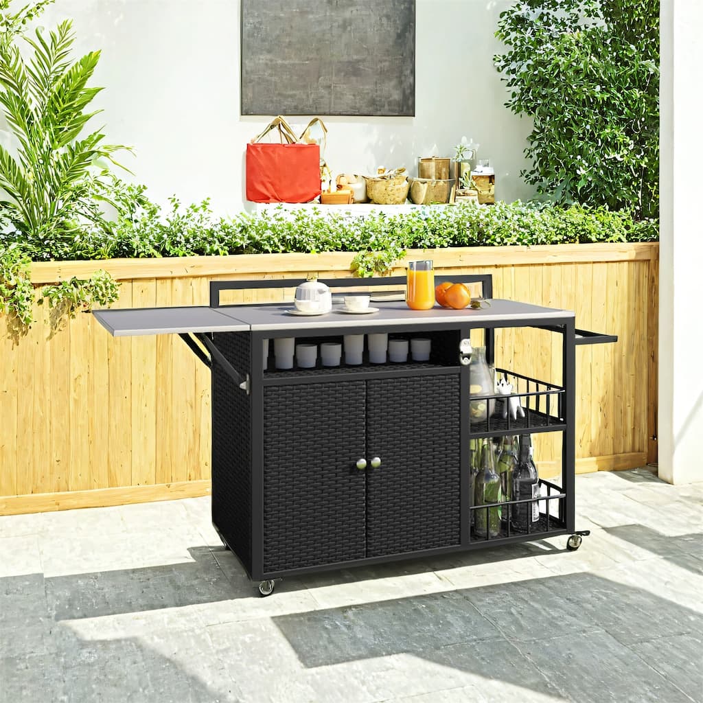63.5" Outdoor Kitchen Island with Foldable Tabletop and Ample Storage
