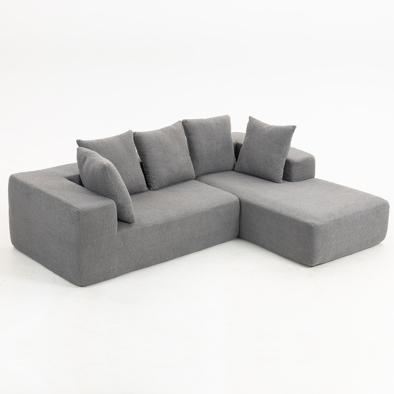 L-Shaped Modular Sectional Sofa, Full Foam Compressed Deep Seat Sofa, Upholstered Corner Sofa with 5 Throw Pillows