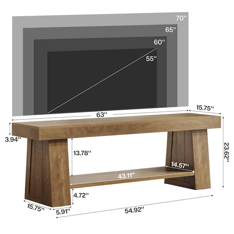 63" TV Stand for TVs up to 75 Inch, Entertainment Center with Storage Shelves, Media Television Stands for Living Room, Bedroom