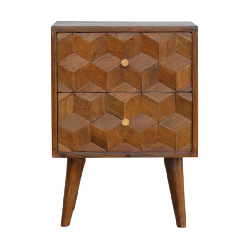 HomeRoots 22" Chestnut Solid Wood Carved Geometric Two Drawer Nightstand