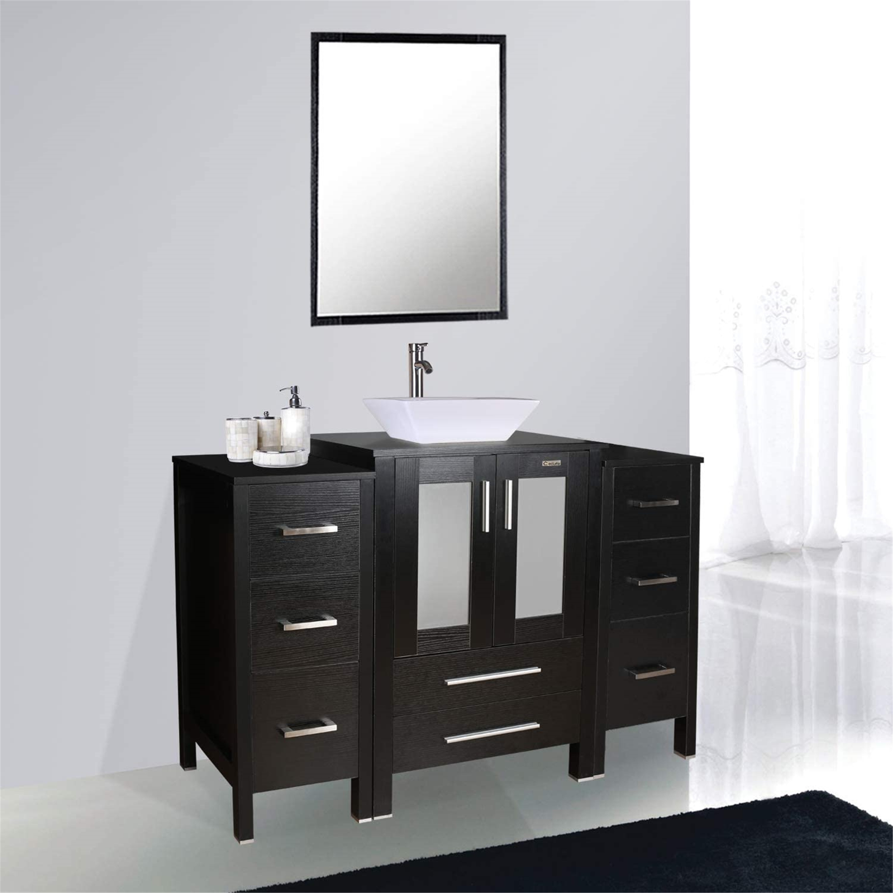 Shop Eclife 48 Black Bathroom Vanity Sink Combo W Black Side Cabinet Modern Stand Pedestal W Square White Ceramic Vessel Sink Overstock 31451637
