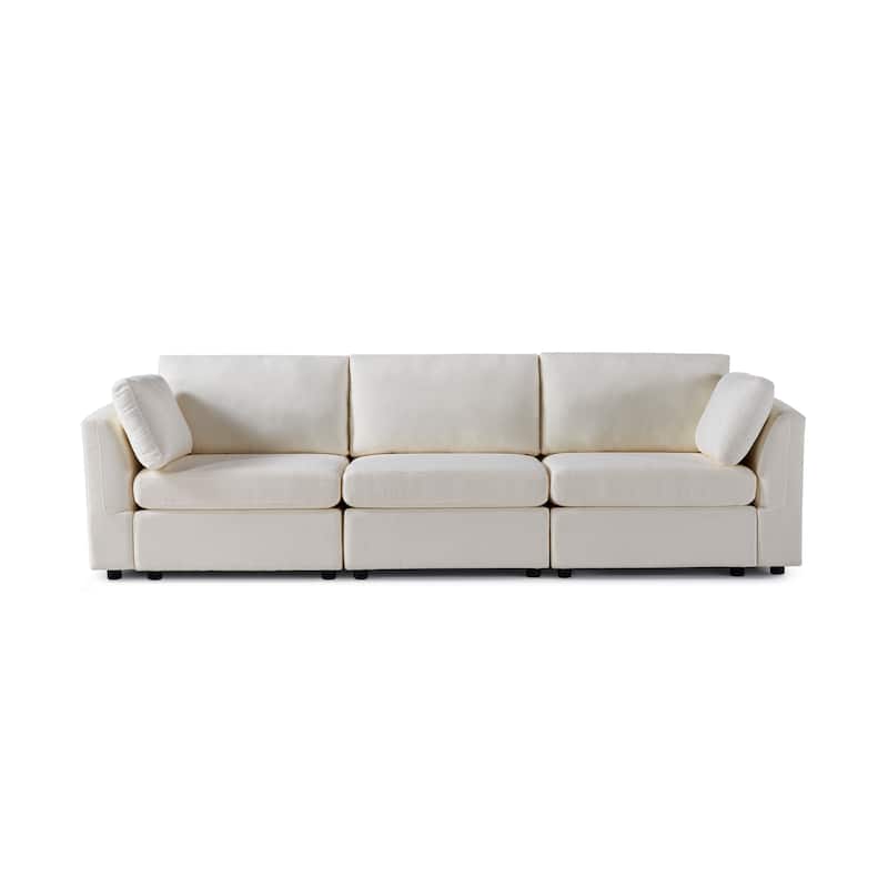 Creamy White Chenille 3-seater Modular Sofa with Wood Frame