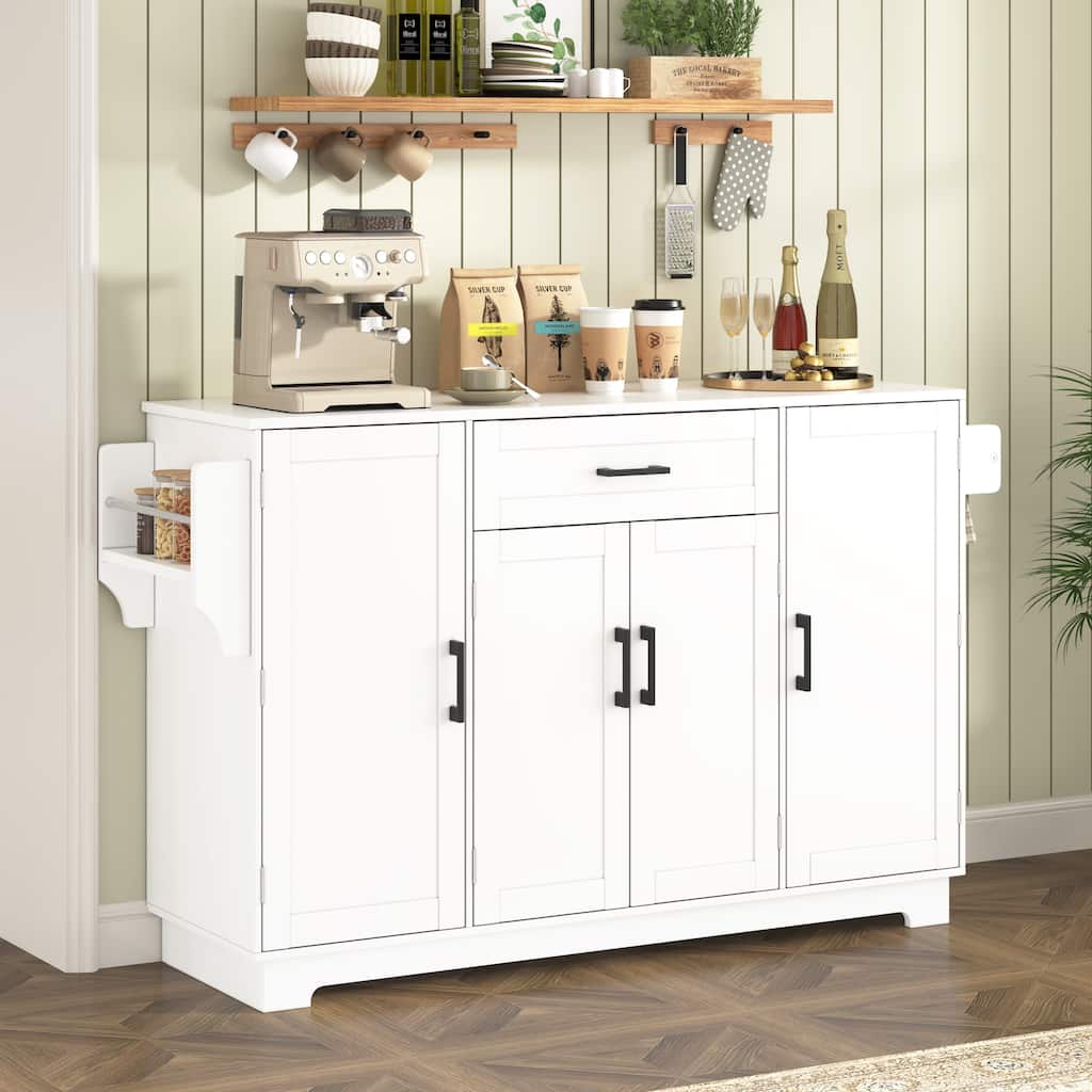 54.3" Sideboard Buffet Cabinet with Storage, 4 Doors & 1 Drawer, Melamine MDF Kitchen Storage with Adjustable Shelves