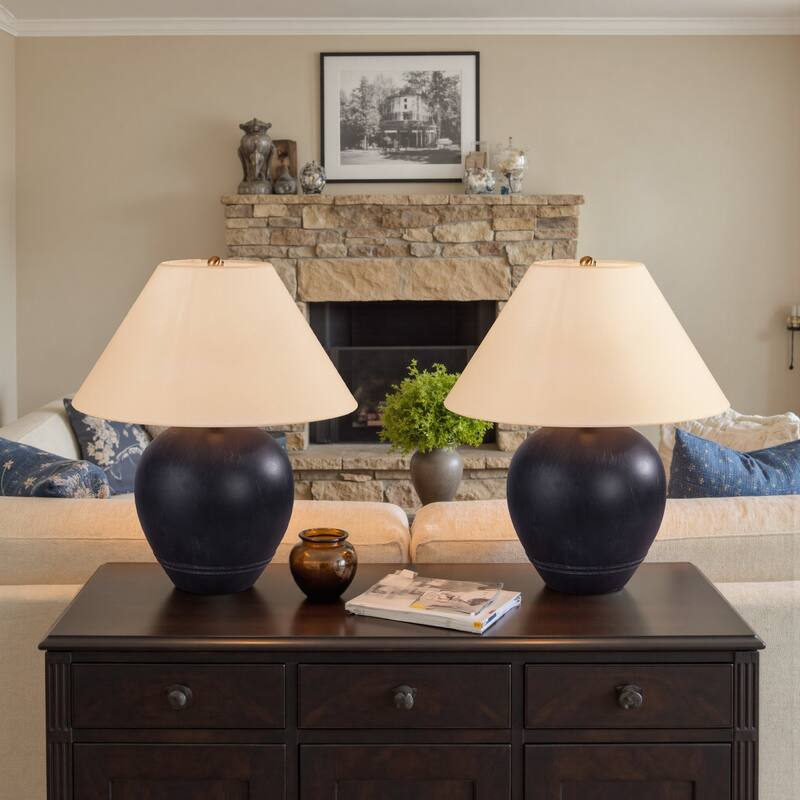 Modern Ceramic Table Lamp with Cone Linen Shade