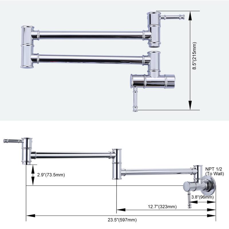 WOWOW 23.5-inch Wall Mount Pot Filler with Double Handle