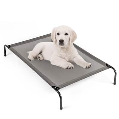 Portable Indoor/Outdoor Gray Teslin Top Pet Bed with Non-Slip Feet