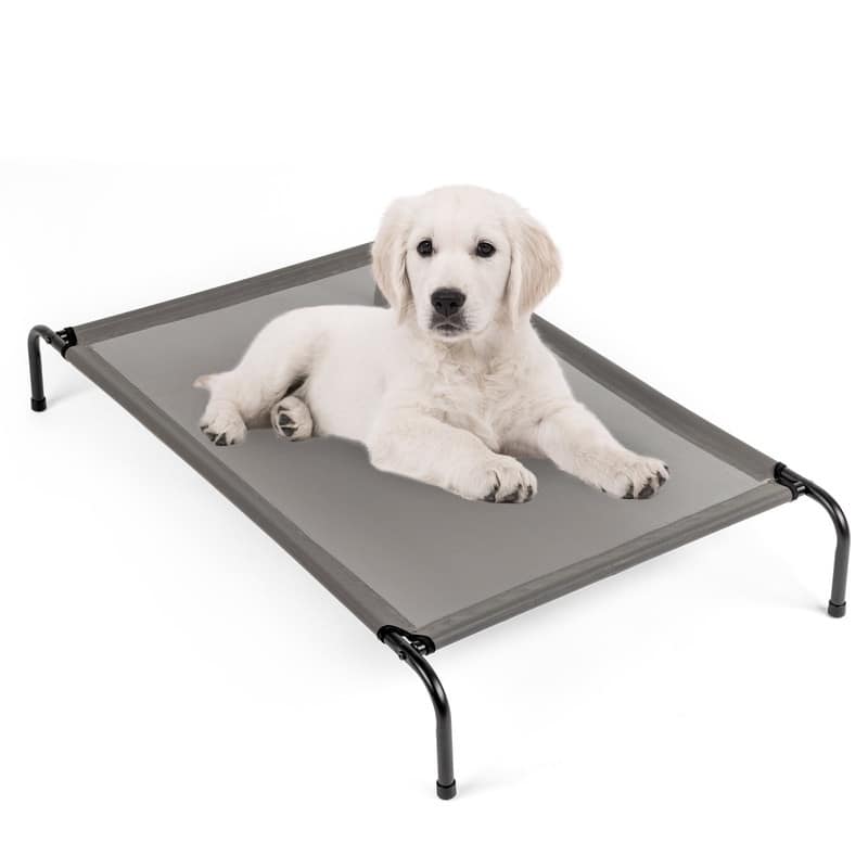 Portable Indoor/Outdoor Gray Teslin Top Pet Bed with Non-Slip Feet