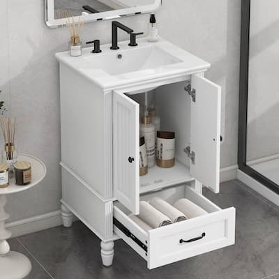 2 Doors Storage Cabinet for Bathroom, Vanity with Drawer, Magnetic Door Stopper, Semilune Ceramic Sink and Adiustable Foot Pads