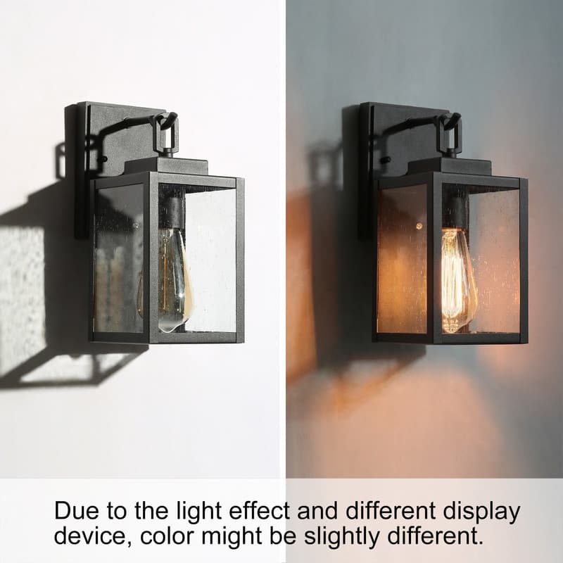 Modern Transitional 1-light Black Outdoor Wall Sconces Seeded Glass Exterior Lantern - L5"xW6.5"xH10.5"